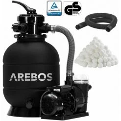 AREBOS Système De Filtre à Sable Avec Pompe | Noir | 400W | 10.200 L/h | Capacité Du Réservoir Jusqu'à 20 Kg De Sable | Vanne à 4 Voies Avec Poignée | Avec Manomètre - Noir