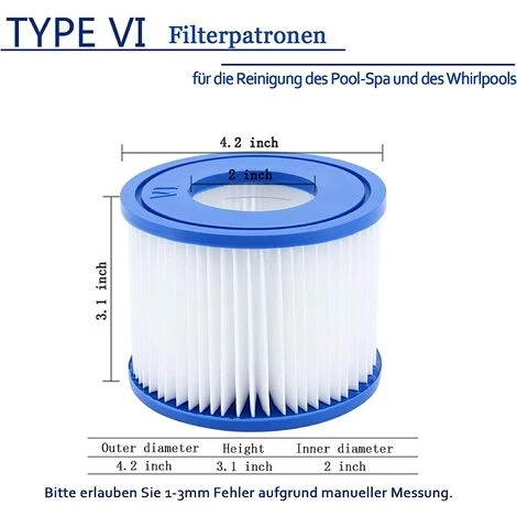 HIASDFLS Cartouche Filtrantes Pour Piscine Type Vi Pour Bestway 58323, Taille 6 Filtre De Piscine (Lot De 4) – Image 2
