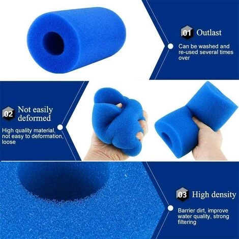 CADEAUX Lot De 2 Filtres De Piscine, éponge De Cartouche De Filtre De Bain à Remous En Mousse Lavable Réutilisable (bleu, 100 X 40 X 200 Mm) â Image 3