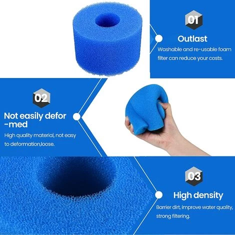 HIASDFLS 4 Pièces Filtre De Piscine En Mousse, Filtre Éponge Cartouche, Éponge Filtrante Type A, Cartouche De Filtre En Mousse Réutilisable Lavable, Pour Spa, Piscine, Jacuzzi-Blue-108*40*73Mm – Image 2