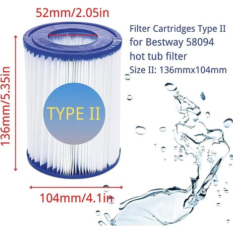 AOUGO Lot De 4 Cartouches De Filtre De Piscine De Type II – Compatible Avec Les Filtres Bestway 58094 – Accessoires De Filtre De Piscine Gonflable De Rechange Pour Spa – Image 2