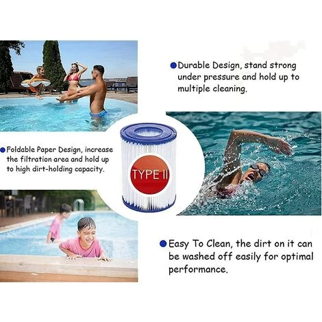 EINEMGELD Pour Bestway 58094 Lot De 4 Cartouches Filtrantes Pour Piscine Familiale Pour Bestway 58148/58117 Blanc/bleu – Image 5