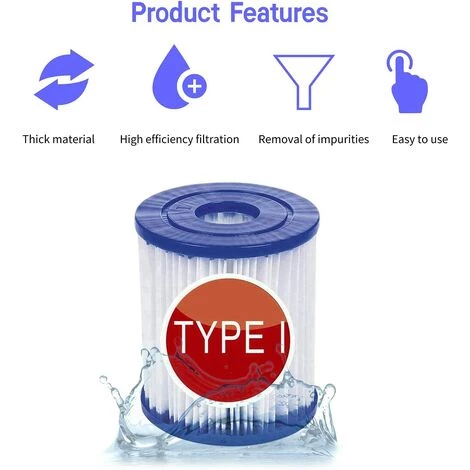 EINEMGELD Filtre Pour Bestway 58093 Cartouches Type I, Pour Bestway Filtre De Remplacement Pour Pompe 305/366, Cartouches Filtrantes Taille 1, Pour Nettoyage De Piscine (4 Pièces) – Image 3