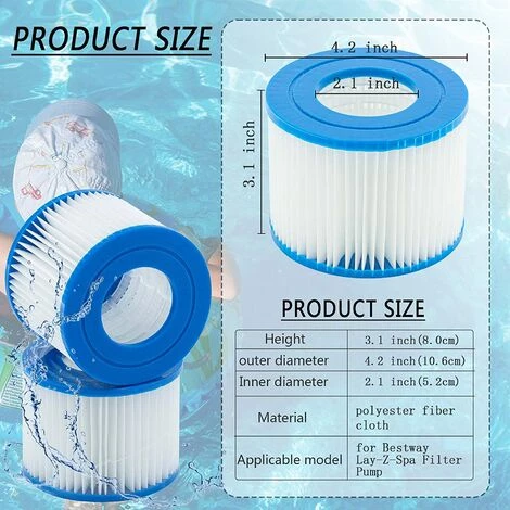 EINEMGELD Filtre VI Cartouche Pour Bestway Lay-Z-Spa, Cartouches Filtrantes Rechange Pour Miami Vegas Monaco BW58323, Pour Bestway 58239 (4 Pièces) – Image 5