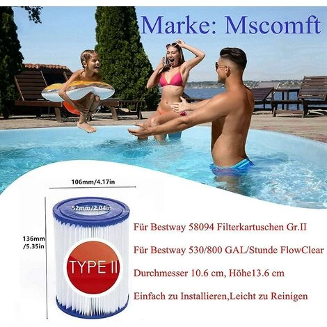 DONTODENT Better-2 Pack Type II Filtre Pour Bestway 58094 Élément Filtrant Taille Ii Convient Pour Bestway Famille Piscine Gonflable Piscine Filtre Papier Filtre Cartr – Image 3