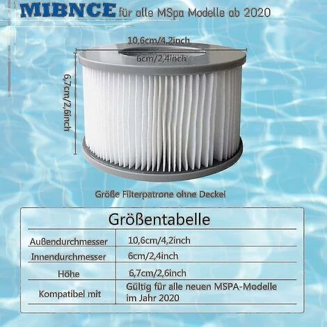 DONTODENT Lot De 8 Cartouches Filtrantes De Rechange Pour Piscine Gonflable Mspa, Jacuzzi Ruikalucky – Image 2