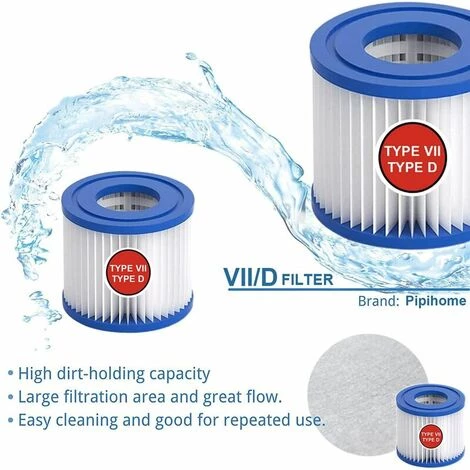 TANèTUE Cartouche Filtrante De Piscine Type VII & D, Cartouche Filtrante Type D/VII Pour Bestway, Pour Cartouche Filtrante Intex Type D, Pour Pompe De Piscine SFS 350, SFS 600, RP 350, RX 600 (2 Pièces) – Image 3