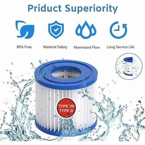 TANèTUE Cartouche Filtrante De Piscine Type VII & D, Cartouche Filtrante Type D/VII Pour Bestway, Pour Cartouche Filtrante Intex Type D, Pour Pompe De Piscine SFS 350, SFS 600, RP 350, RX 600 (2 Pièces) – Image 4