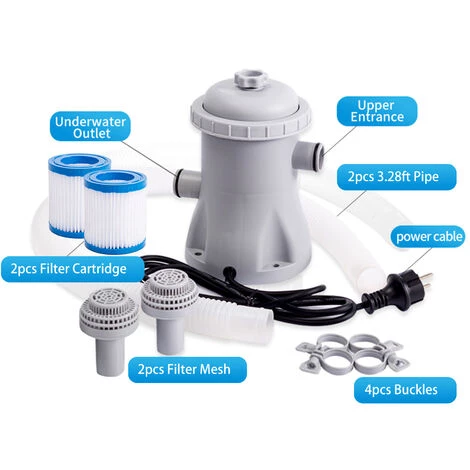 SUPERSELLER Jardin Piscine Pompe De Filtration De Piscine 330 GPH Pompe à Eau électrique Pour Pataugeoire Avec 2 Cartouches De Filtre De Piscine Pompes De Piscine Hors Sol Petite Pompe De Filtration De Piscine – Image 2