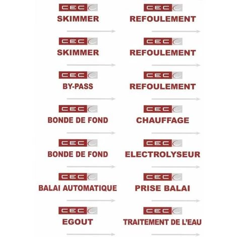 Kit D'autocollants Pour Repérage Sur Vanne Piscine CEC Piscine